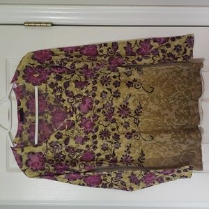 Nally and Miller floral v neck top women's med long sleeves